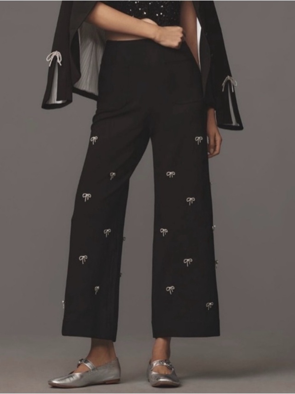 New NWT ANTHROPOLOGIE MEAVE Colette bow rhinestone pants size 28